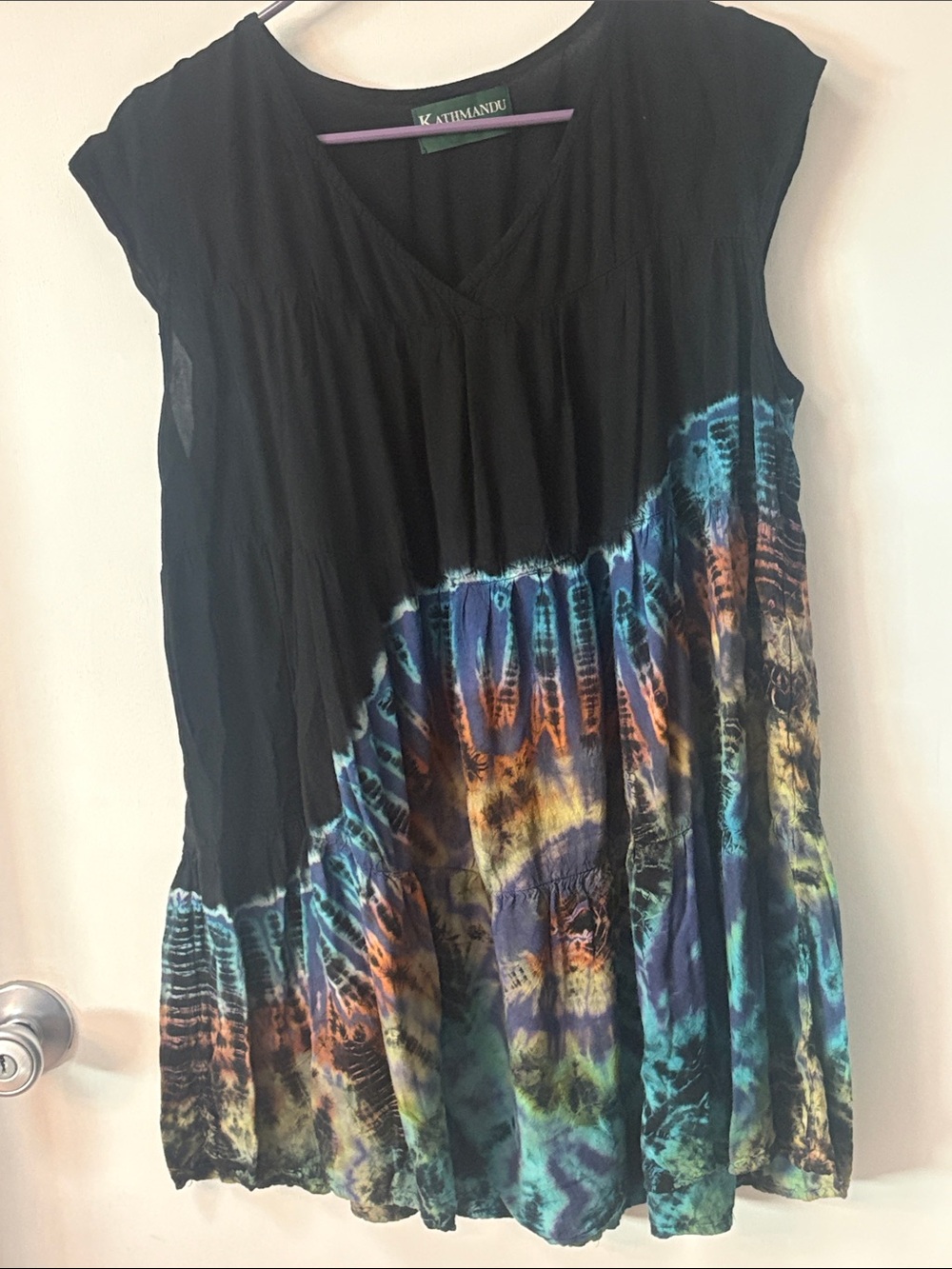 Kathmandu 100%Rayon Black Tunic with Multicolor Tie-Dye Shirt/Tunic